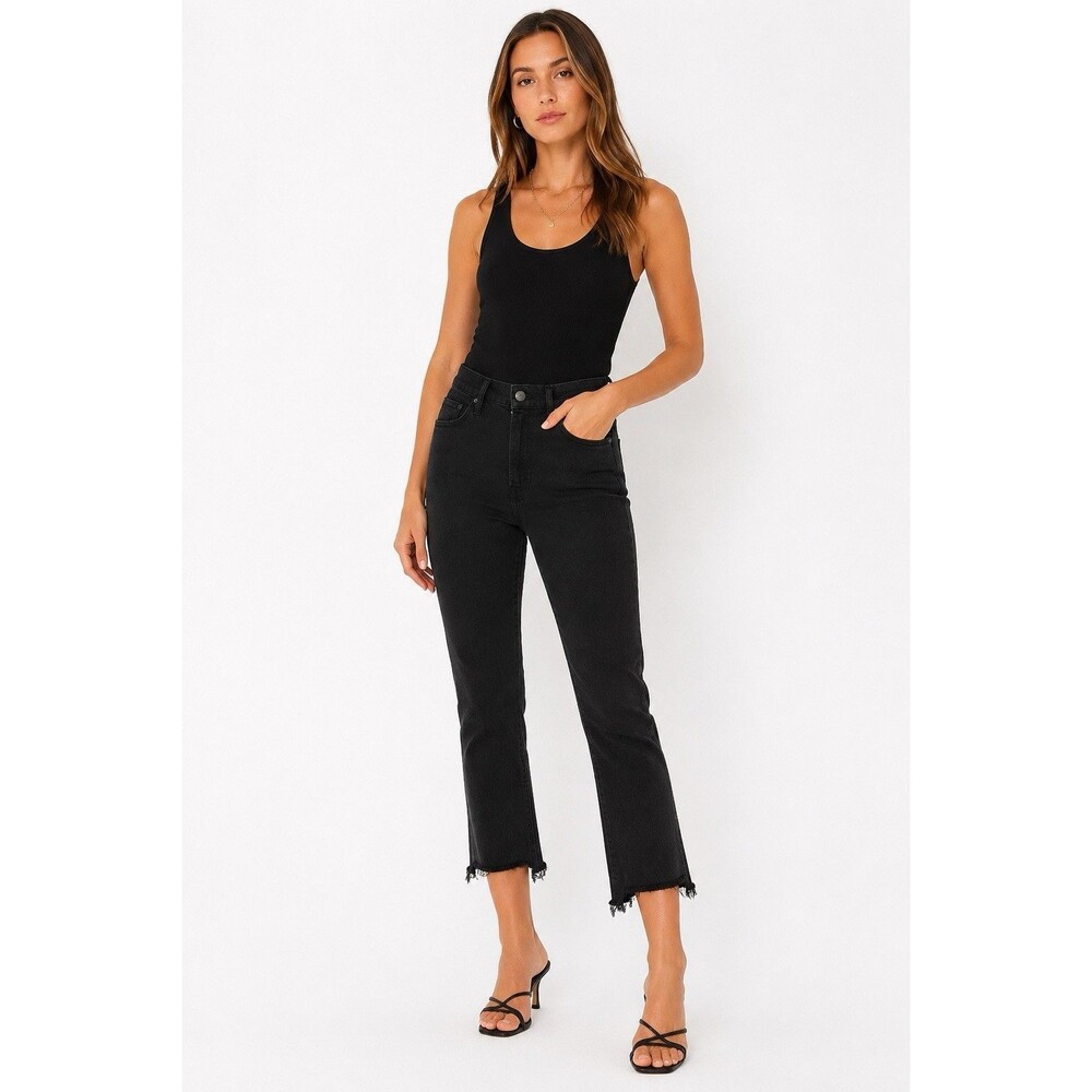MOTHER Insider Crop Step Fray Jeans Black Wash Size 25 Raw Hem Minimalist Chic